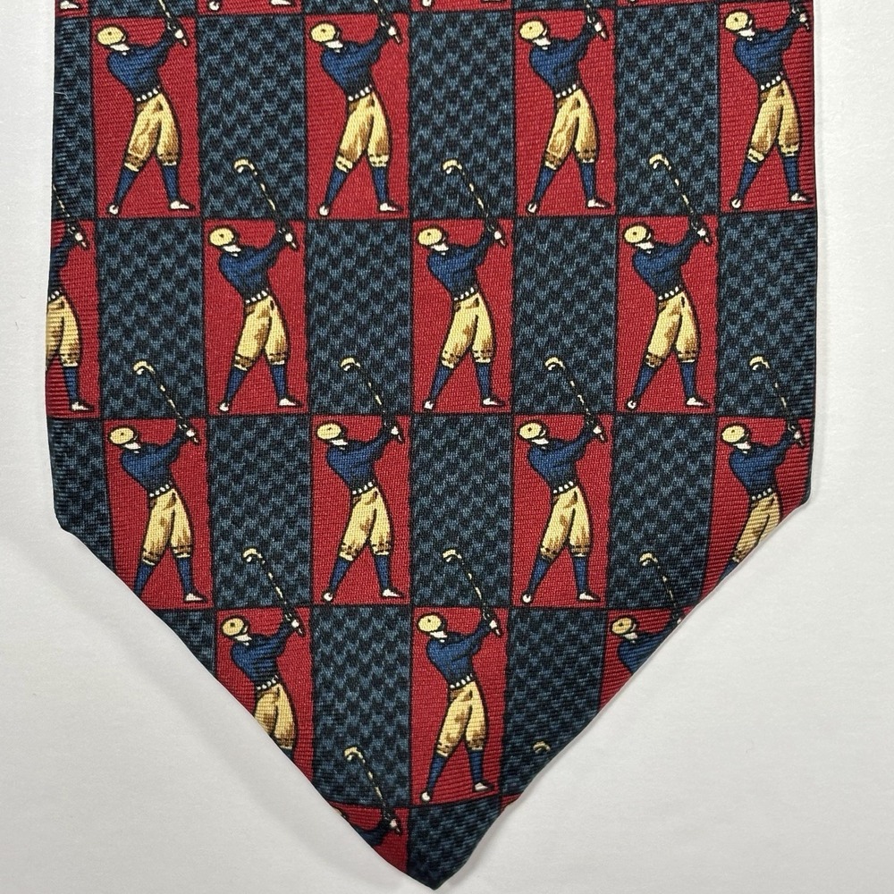 Vintage Christian Dior Tie Navy Red Black Silk Golf Novelty Preppy Old Money USA